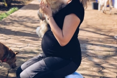 Teija enjoying some cuddle time with one of our volunteers - sponsor dogs at SOS Animals Spain